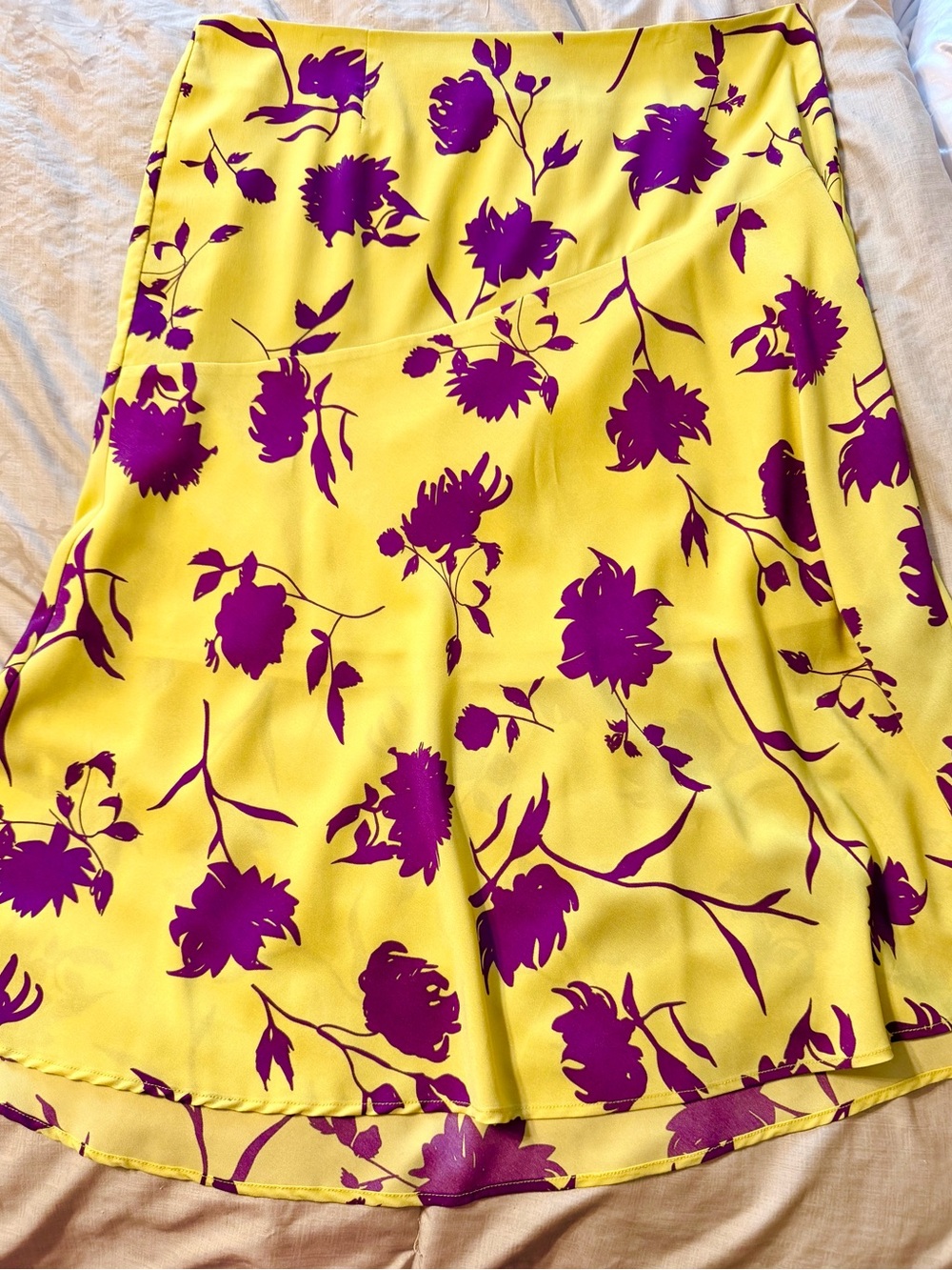 Sabine Yellow Tulip Fluted Skirt with Purple Floral Print